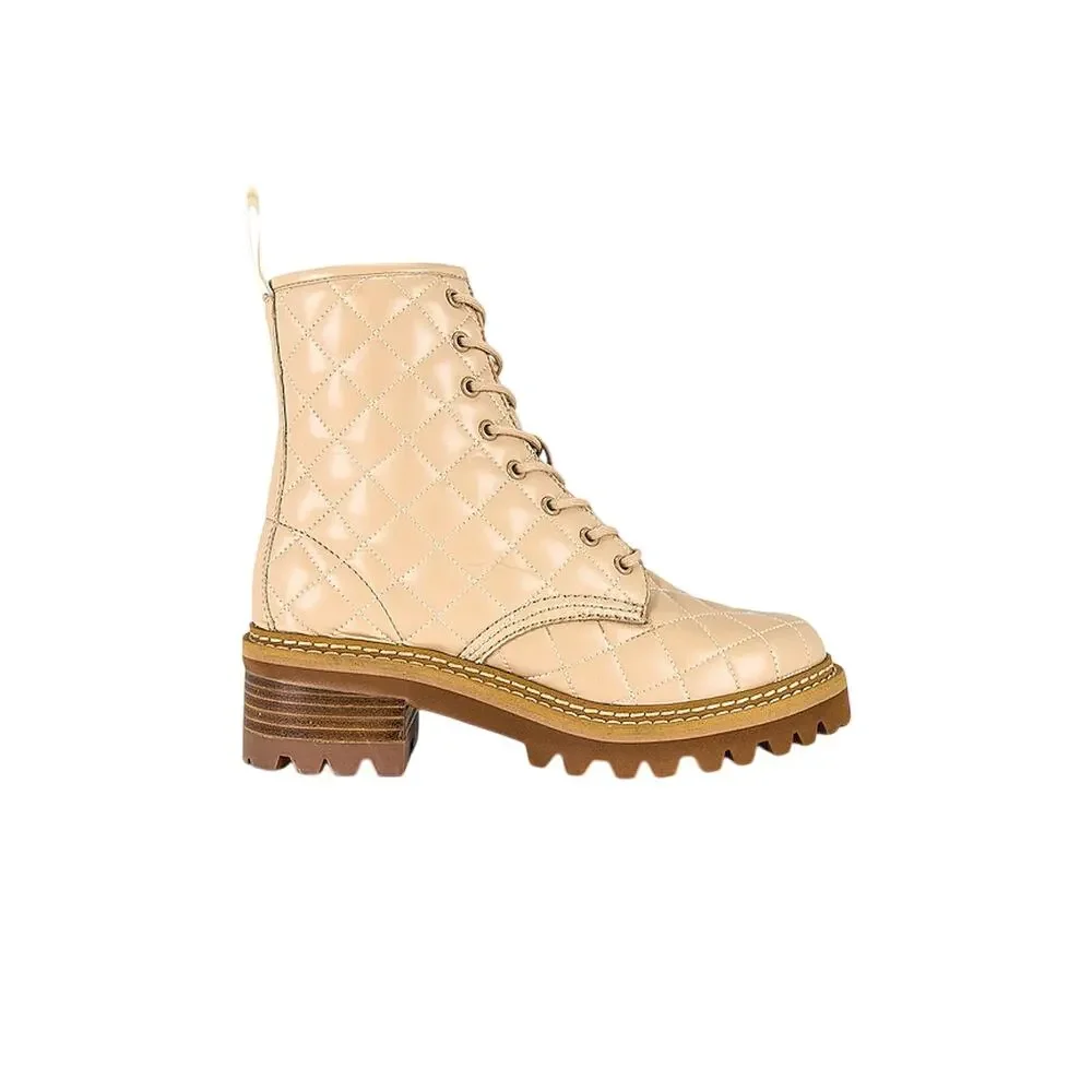 See By Chloe Quilted Light Pastel Pink Jodie Combat Boots Size EU 38/ US 8